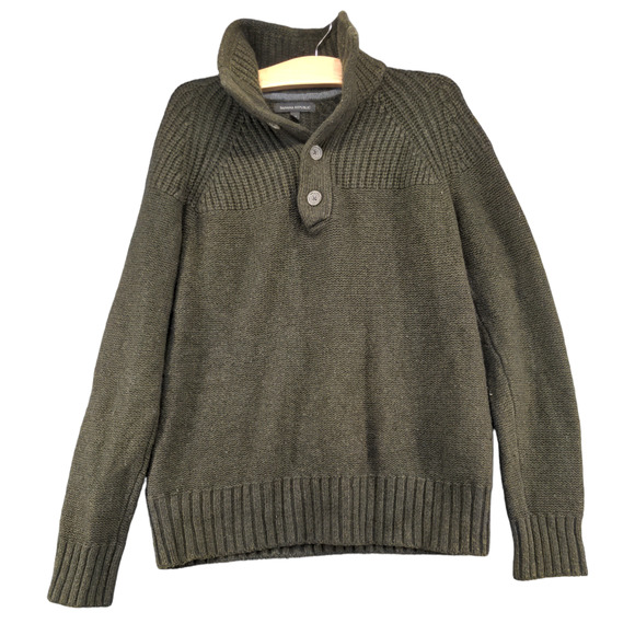 Banana Republic Men's Henley Knit Sweater Green Medium Long Sleeve Wool Blend - Picture 1 of 12